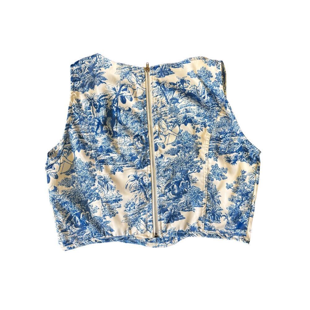 shein corset style top blue cherub design full zip back womens small - Picture 2 of 6